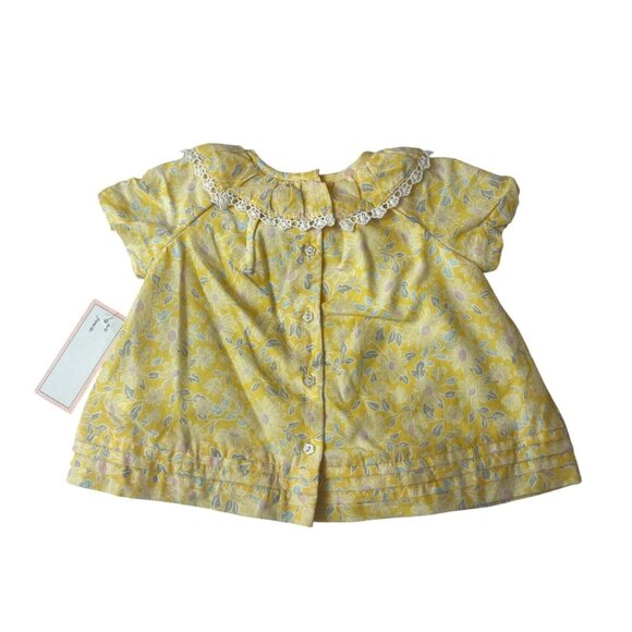Cupcakes And Cashmere Yellow Floral Baby Dress Withh Lace Collar Sz 3-6M- New - Picture 2 of 6